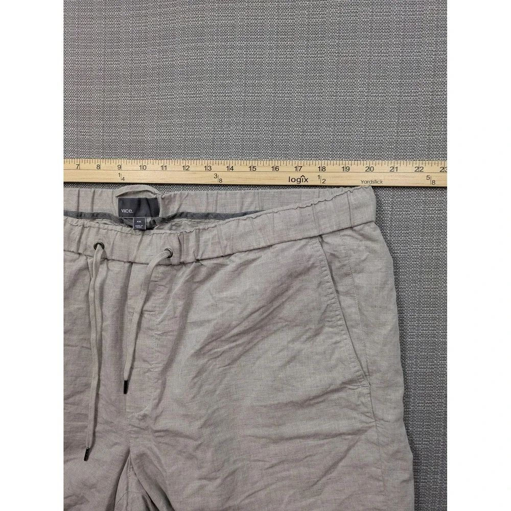 Vince Shorts Mens XXL Beige Linen Cotton Drawstring Elastic Waist Casual 9 In